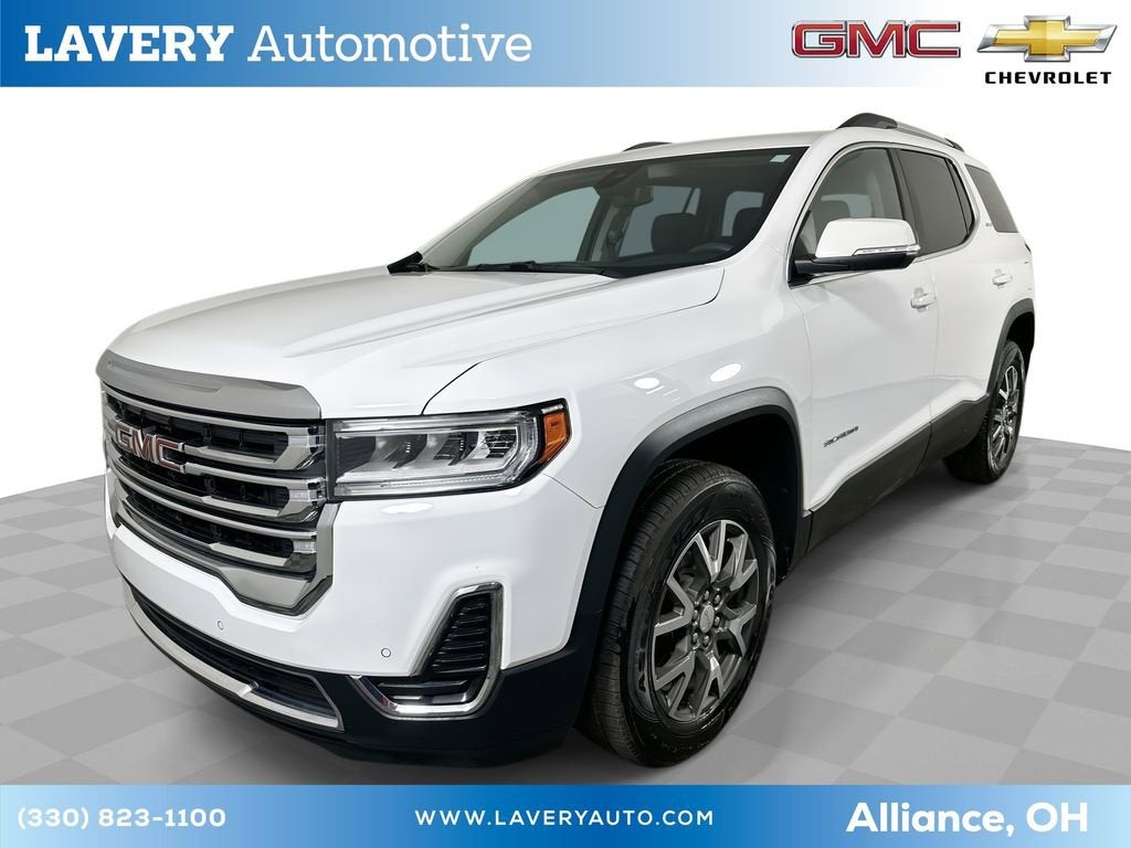 2023 GMC Acadia SLE in Summit White — front three-quarter view