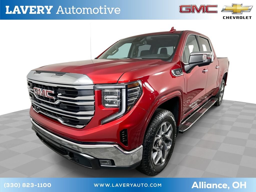 2026 GMC Sierra 1500 SLT in Volcanic Red Tintcoat — front three-quarter view